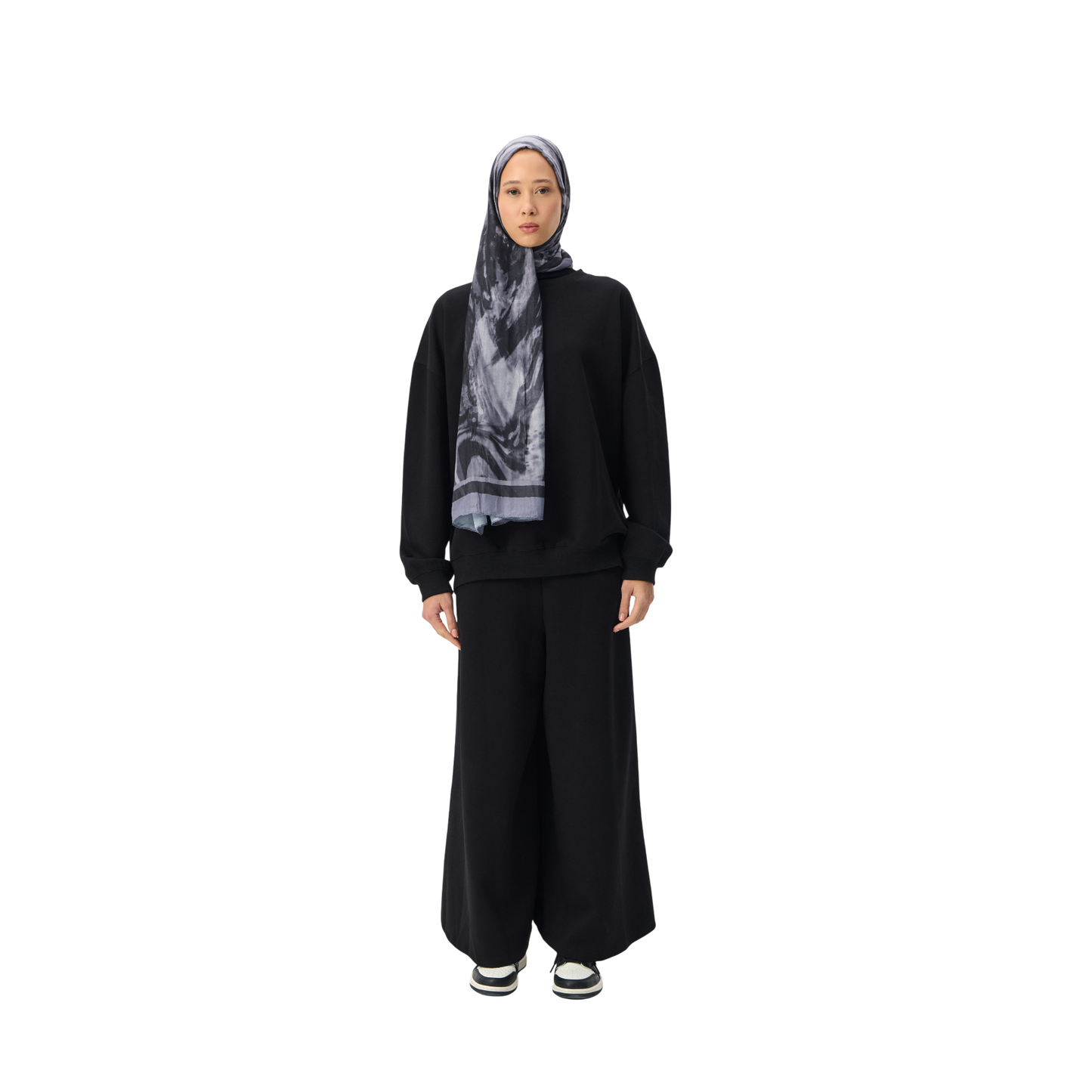 Oversized Black Premium Scuba Modest Co-Ord Set With Pants