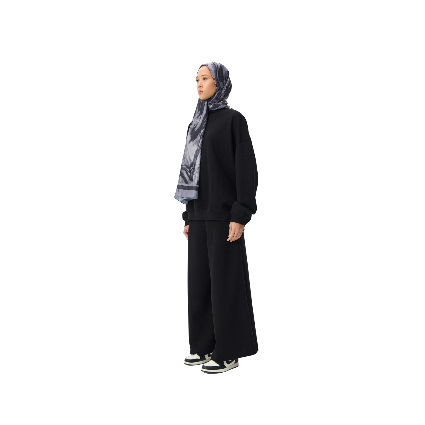 Oversized Black Premium Scuba Modest Co-Ord Set With Pants