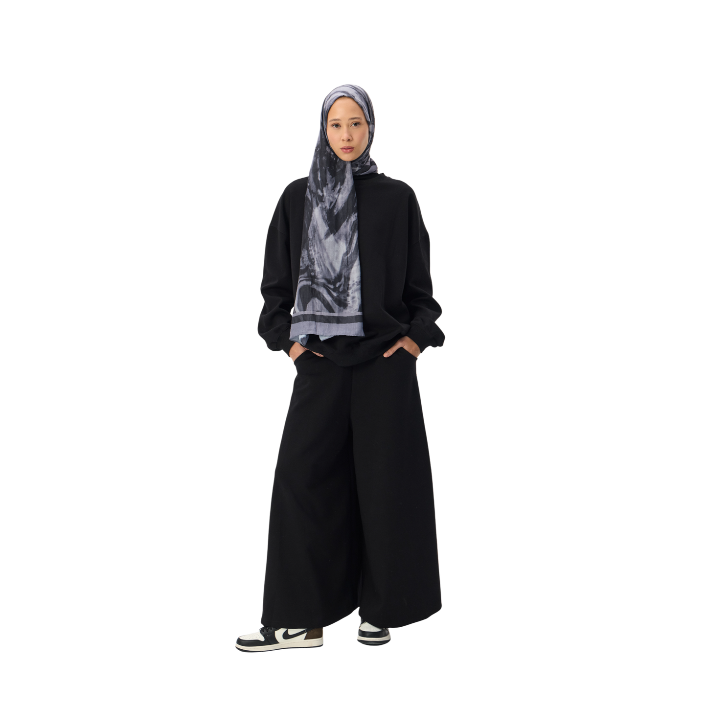 Oversized Black Premium Scuba Modest Co-Ord Set With Pants