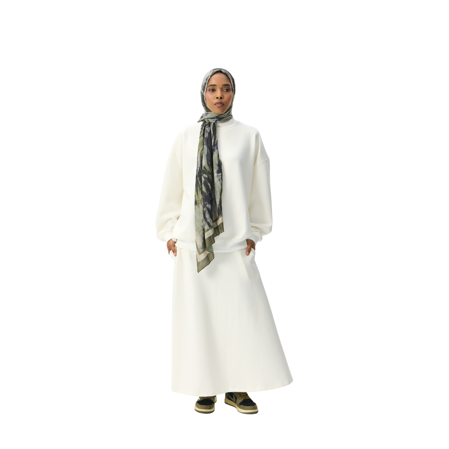 Oversized White Premium Scuba Modest Co-Ord With Skirt