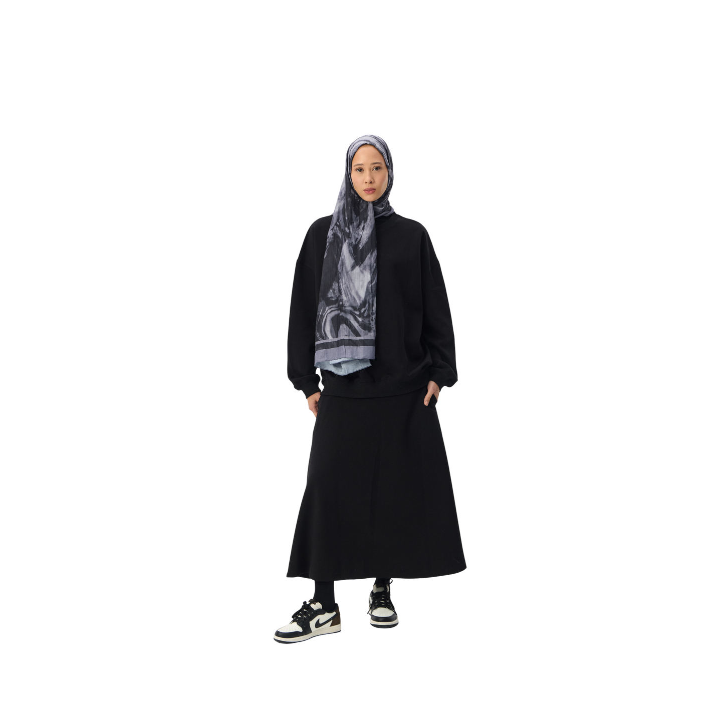 Oversized Black Premium Scuba Modest Co-Ord Set With Skirt