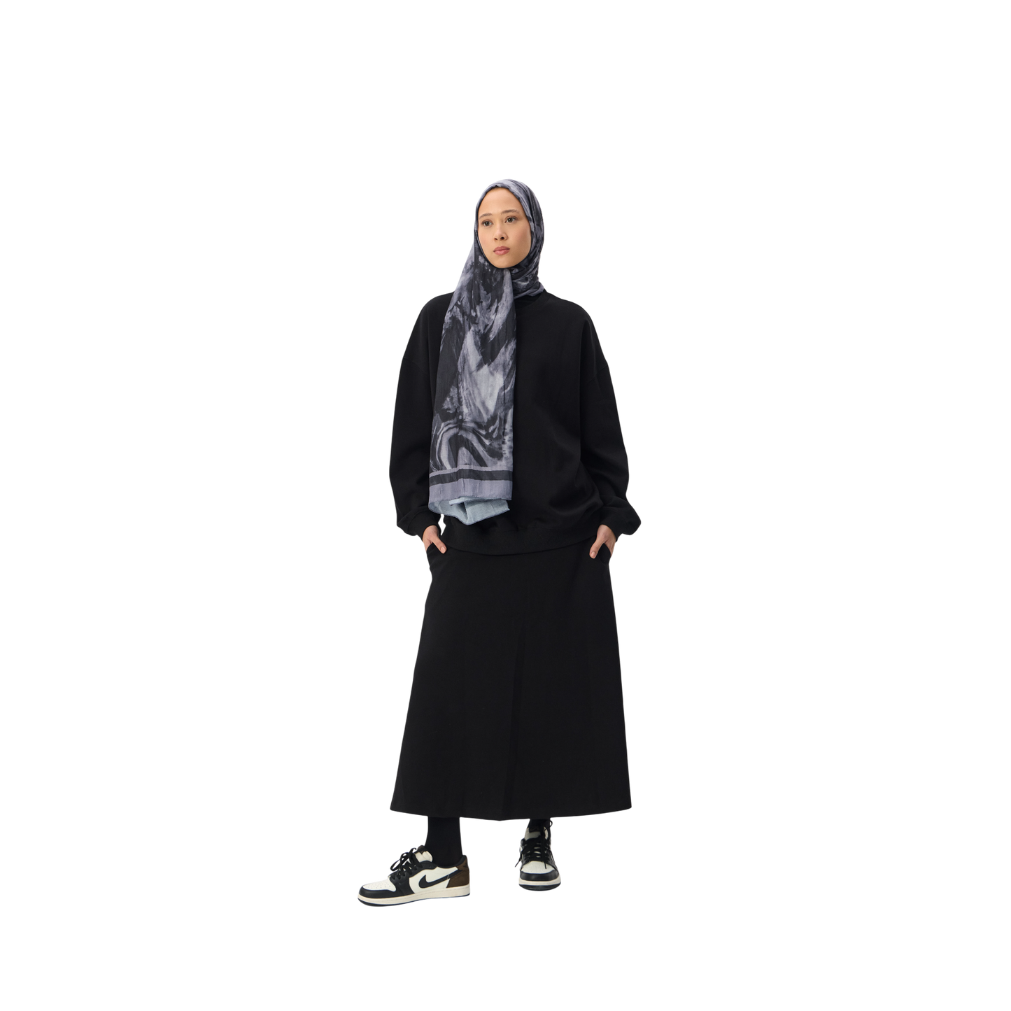Oversized Black Premium Scuba Modest Co-Ord Set With Skirt