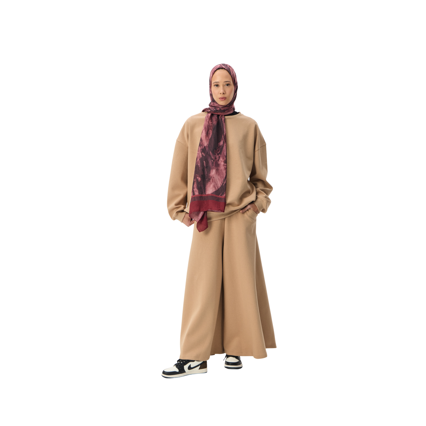 Oversized Camel Premium Scuba Modest Co-Ord Set With Pants