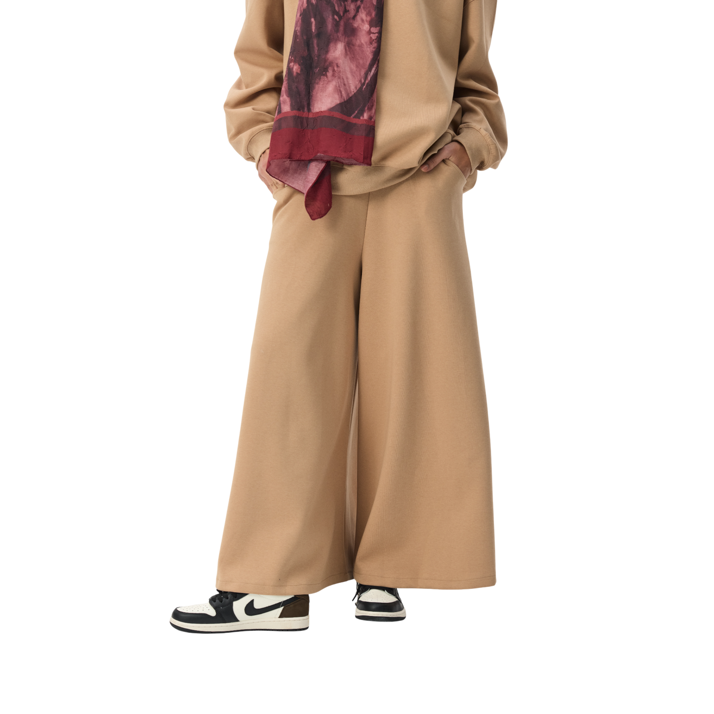 Oversized Camel Premium Scuba Modest Co-Ord Set With Pants