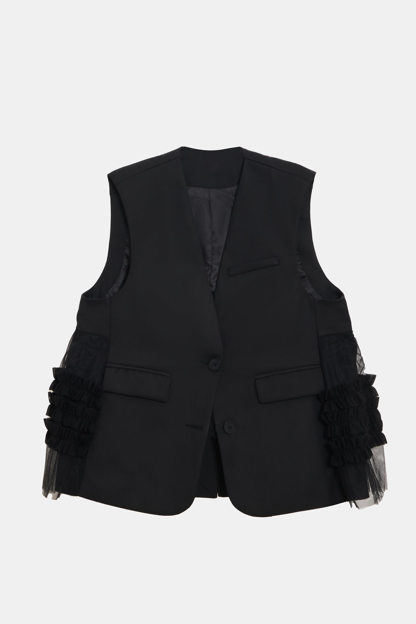 Sleeveless Blazer Vest with Tulle Detailing