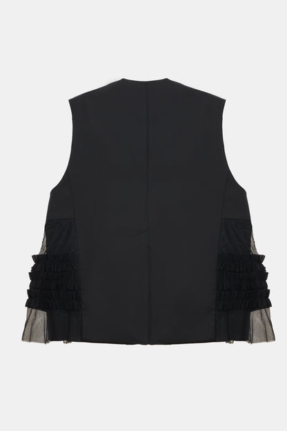 Sleeveless Blazer Vest with Tulle Detailing