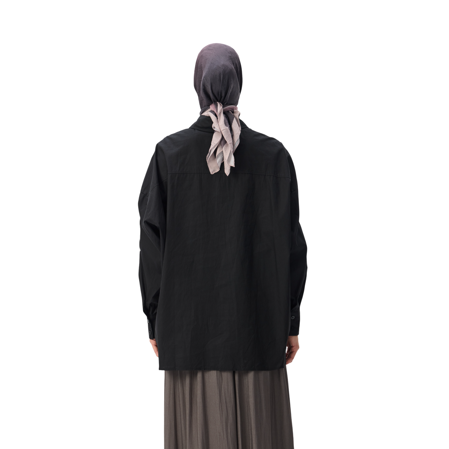 Black Oversized Studded Long-Sleeve Modest Shirt