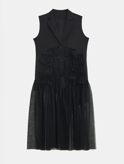 Sleeveless Longline Blazer with Tulle Detailing