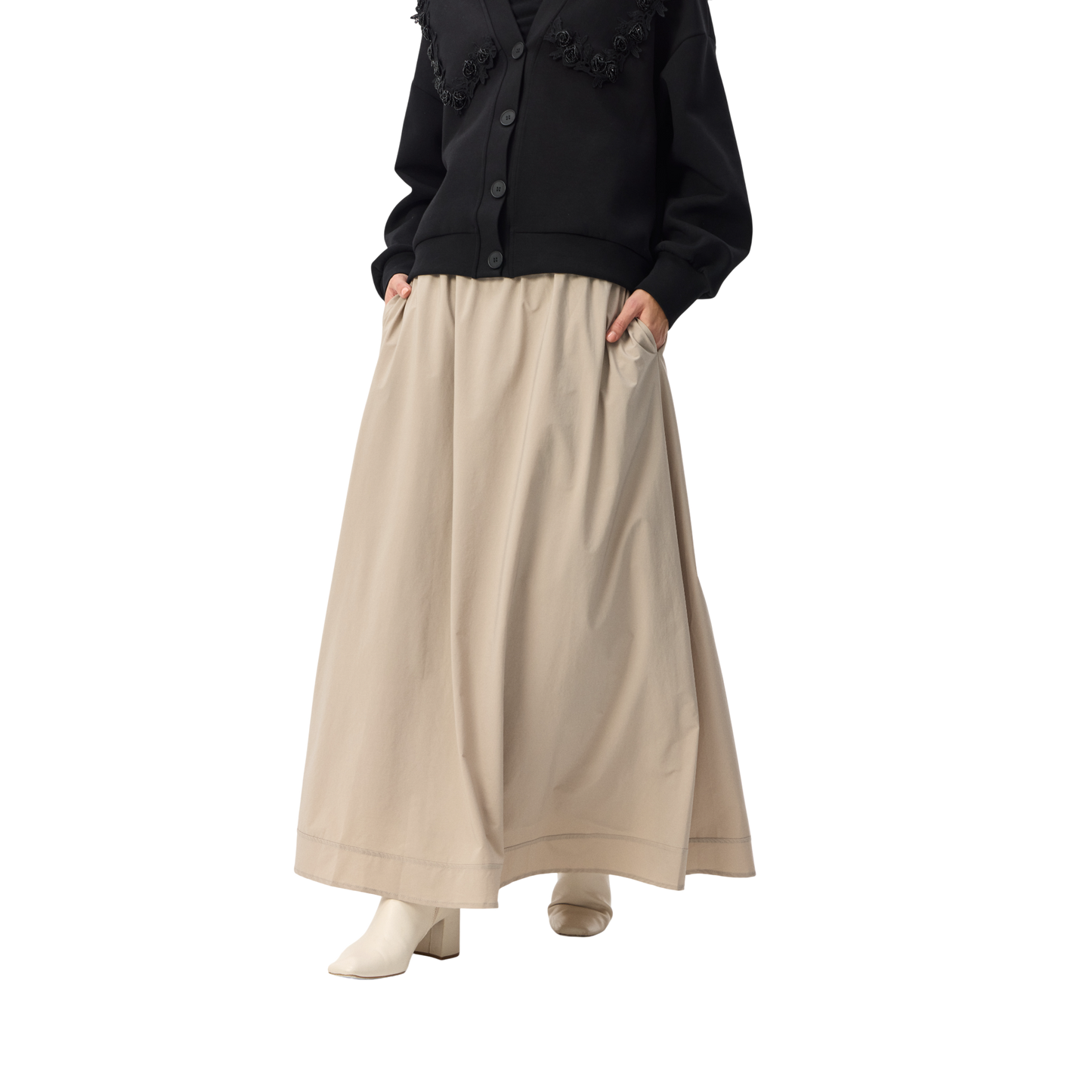 Flowy Maxi Skirt with Elastic Waist and Pockets