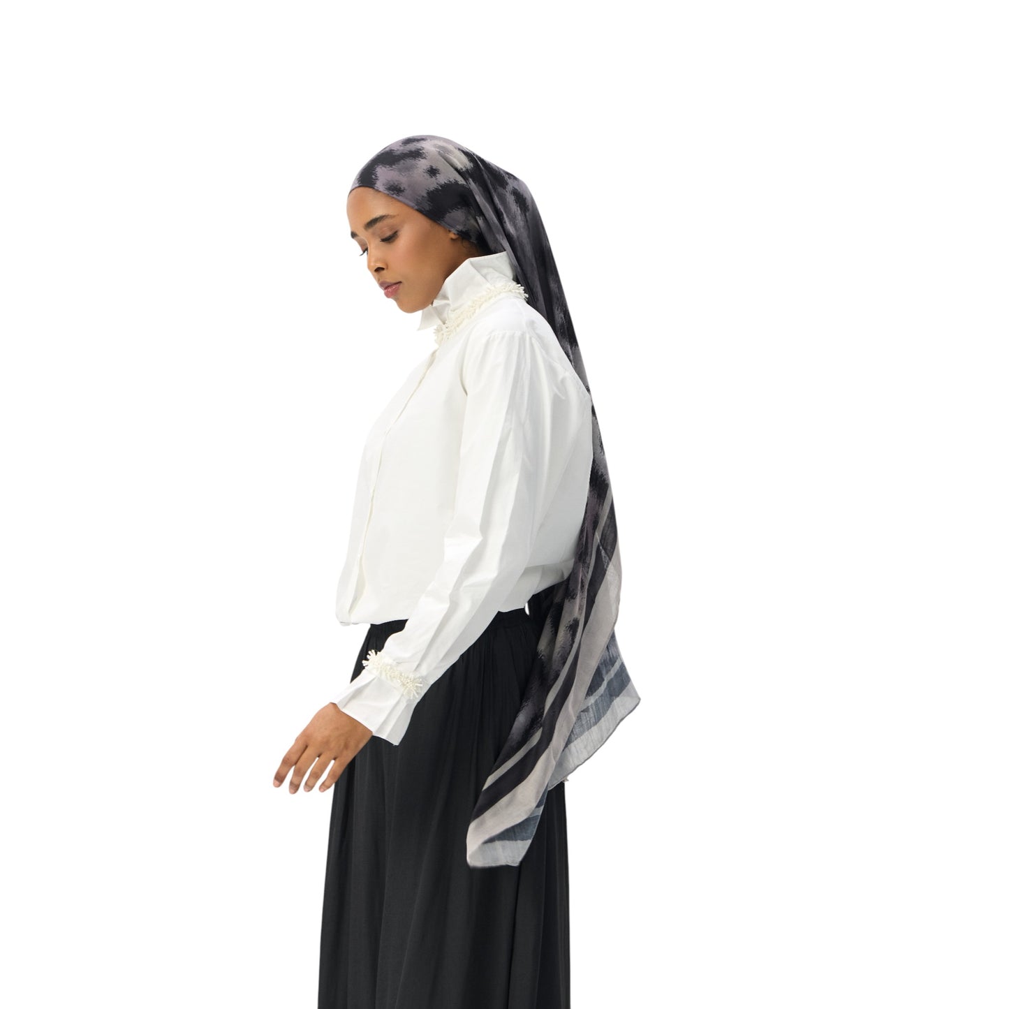 Ruffled High Collar and Delicate Cuff Trim Shirt