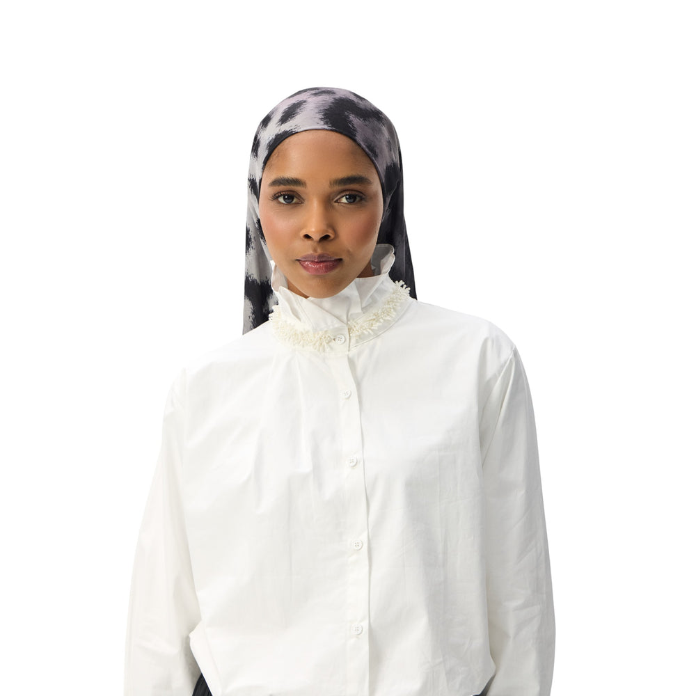 Ruffled High Collar and Delicate Cuff Trim Shirt