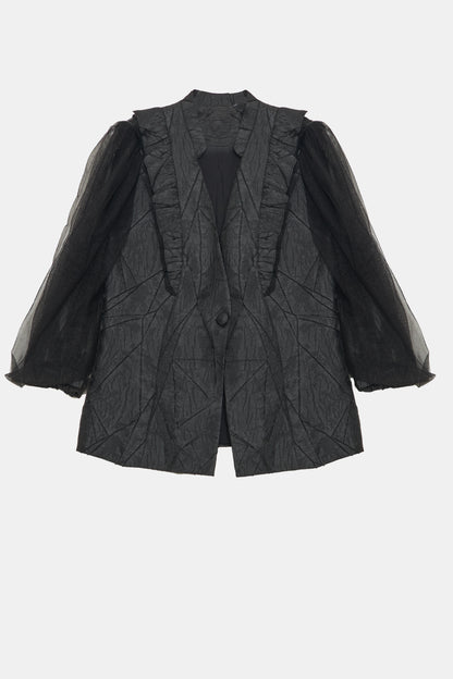 Dramatic Textured Jacket and Flowing Midi Skirt Set