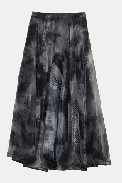 Modern Black Belted Top and Abstract Print Skirt Set