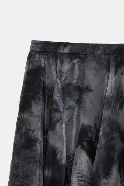 Modern Black Belted Top and Abstract Print Skirt Set