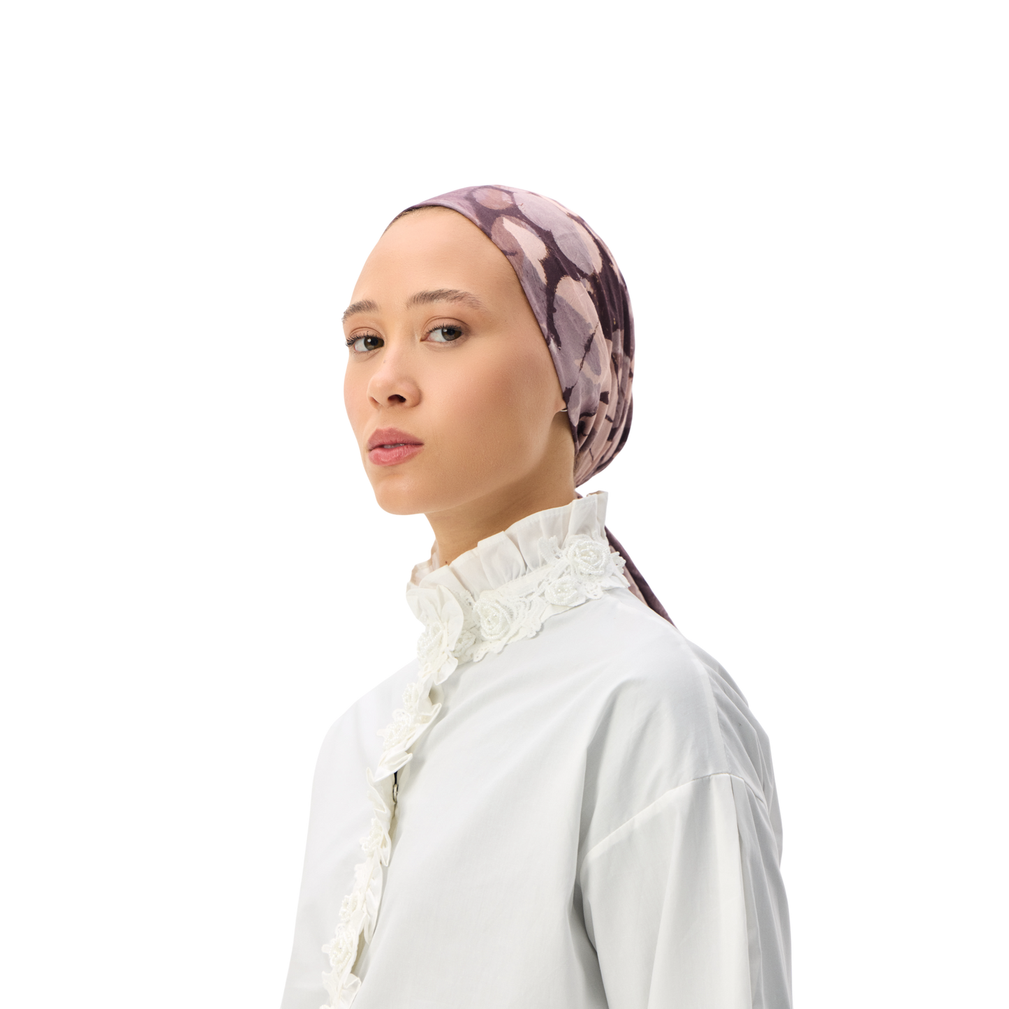 White High-Neck Shirt with Floral Appliqué Front Detail