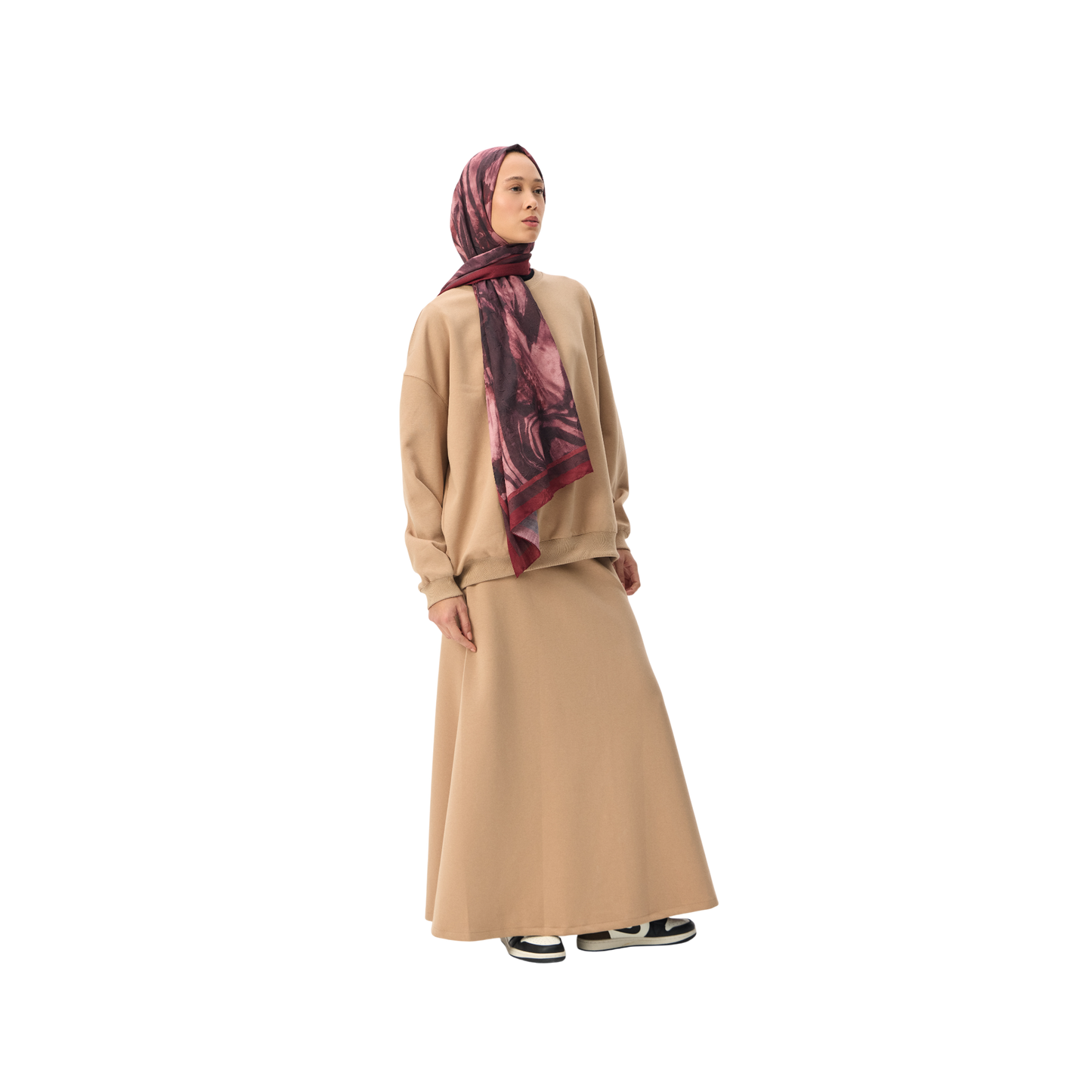 Oversized Camel Premium Scuba Modest Co-Ord Set With Skirt
