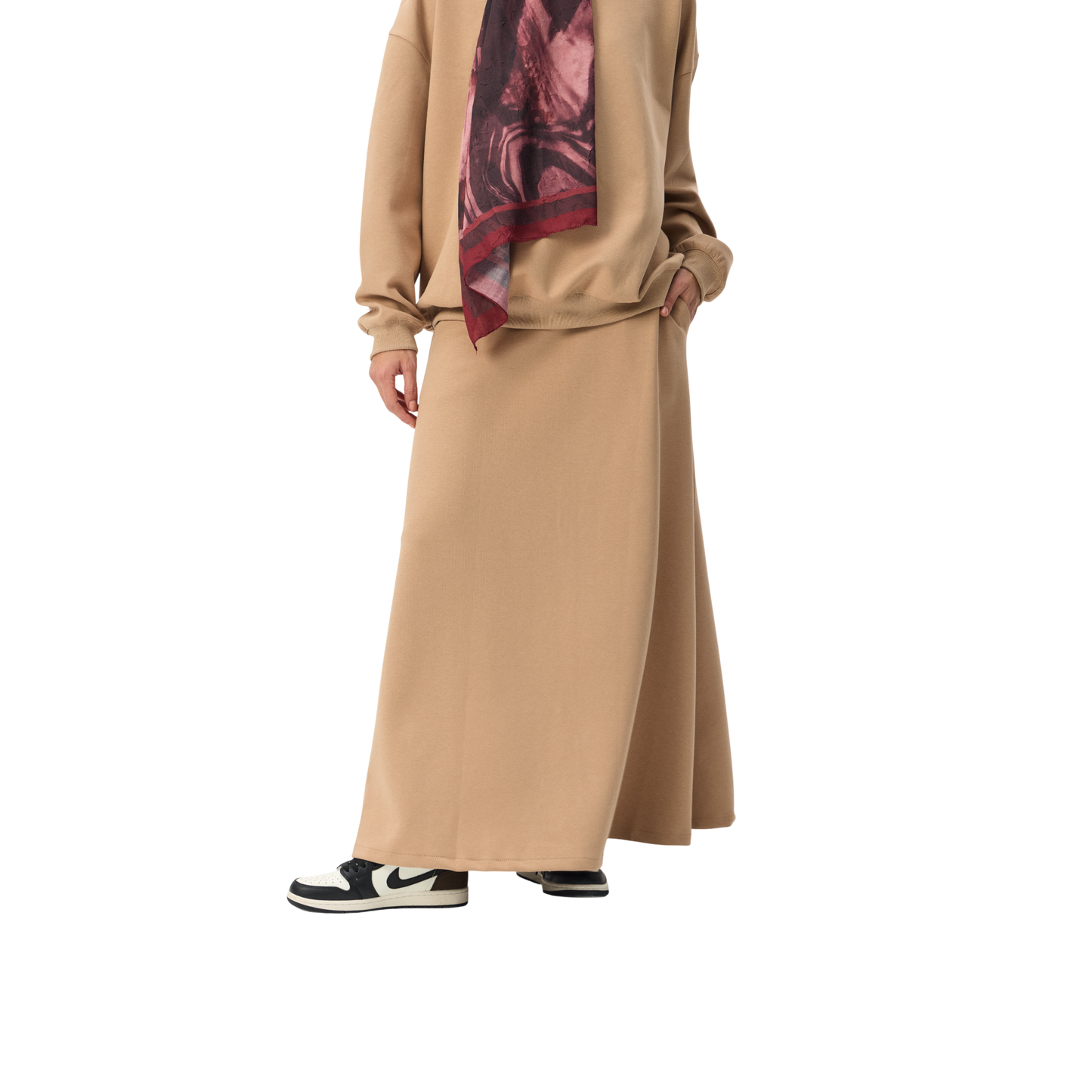 Oversized Camel Premium Scuba Modest Co-Ord Set With Skirt