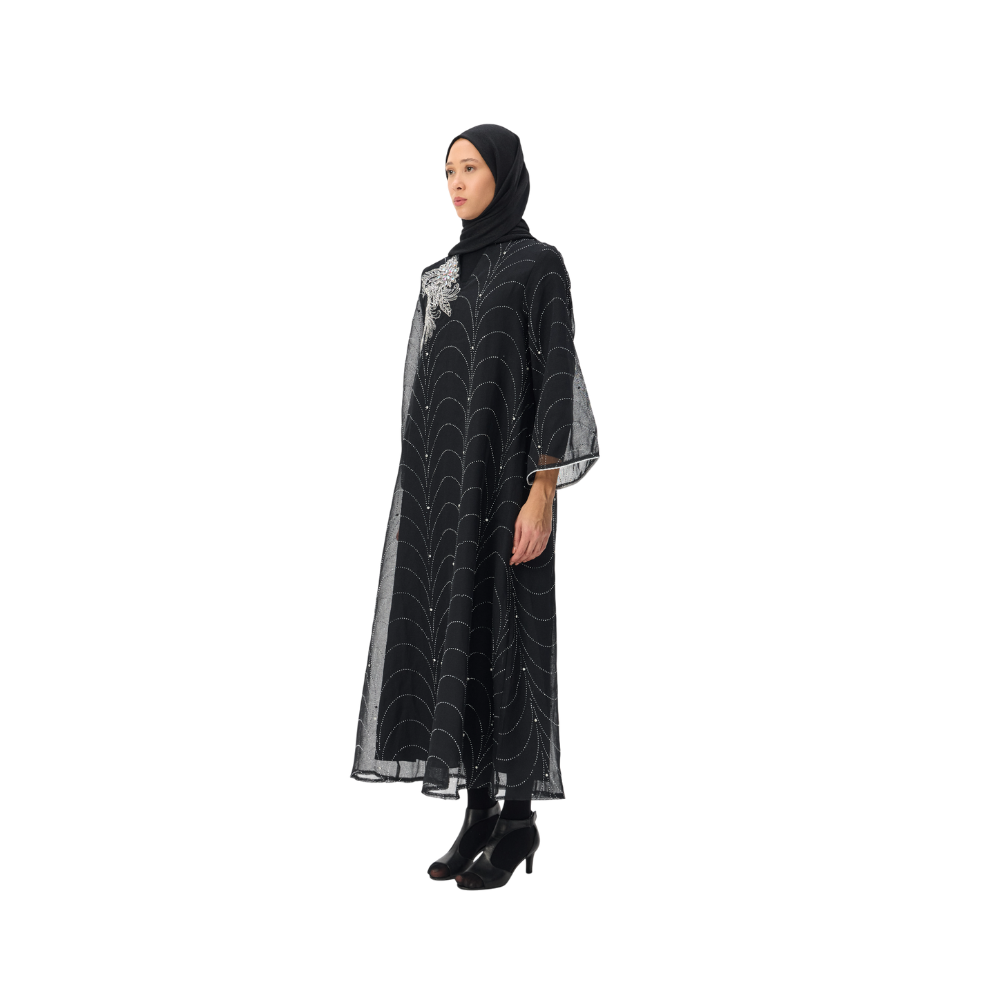 Black Kaftan with Silver Embellished Motif