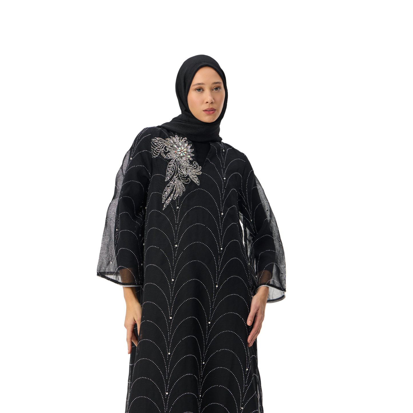 Black Kaftan with Silver Embellished Motif