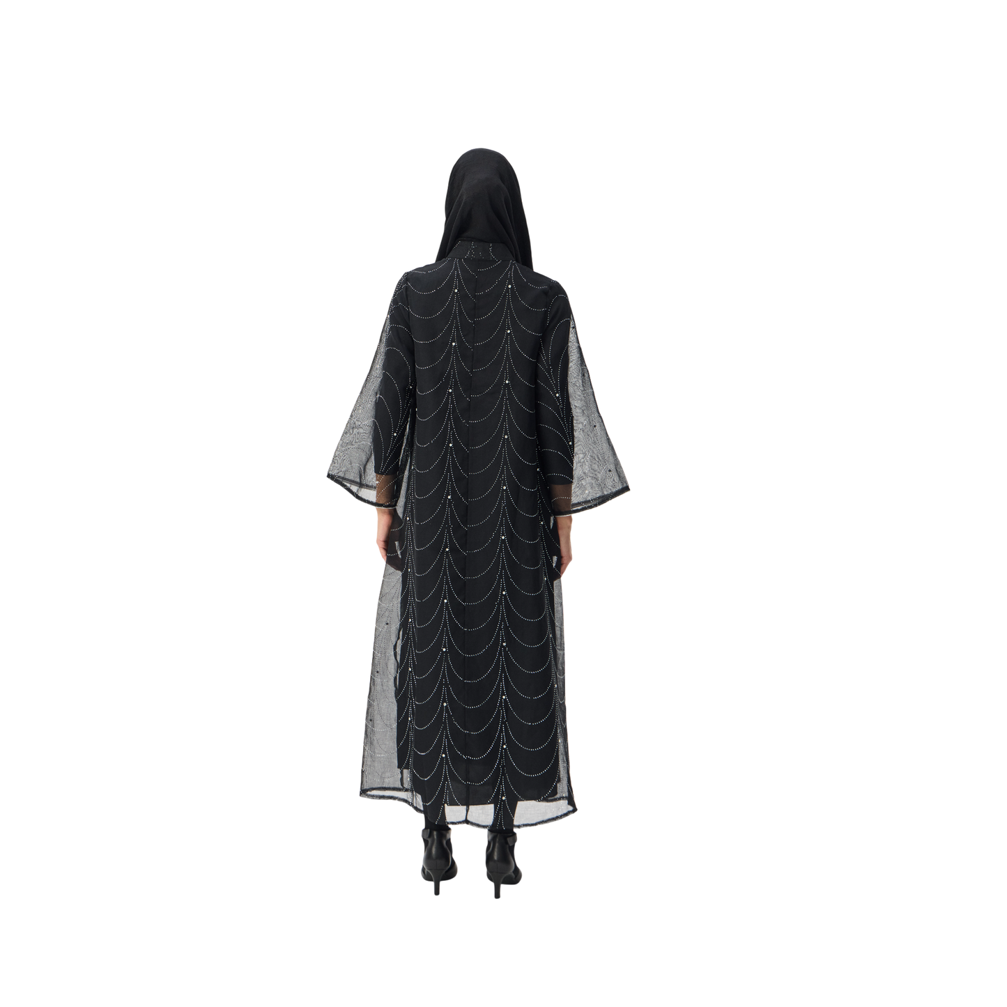 Black Kaftan with Silver Embellished Motif