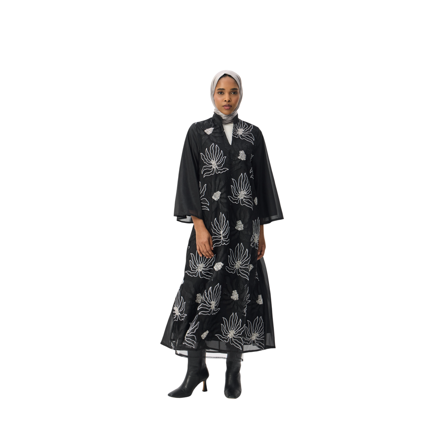 Black All Over Floral Motif Kaftan