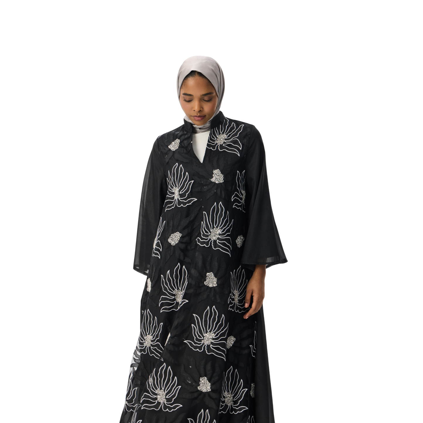 Black All Over Floral Motif Kaftan