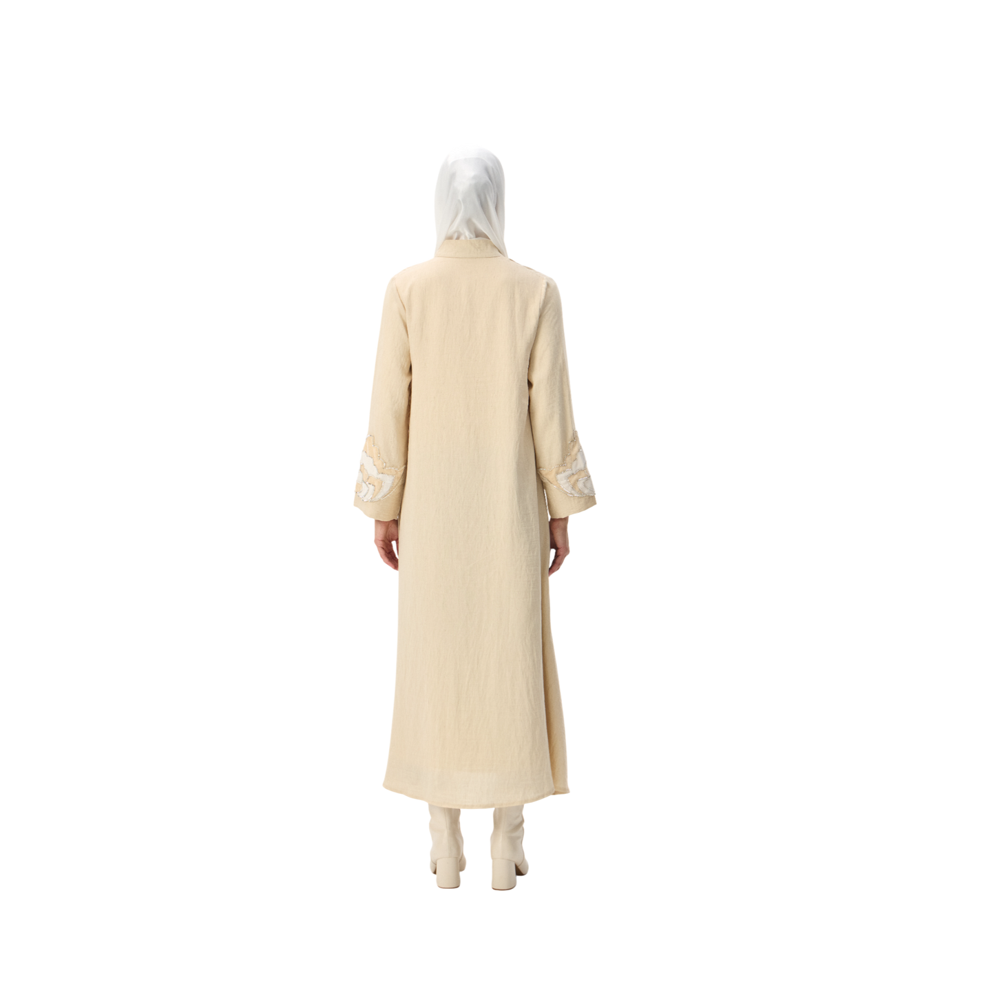 Cream Kaftan with Tonal Floral Embroidery
