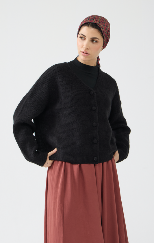 Textured Knit Button-Up Slouch Cardigan