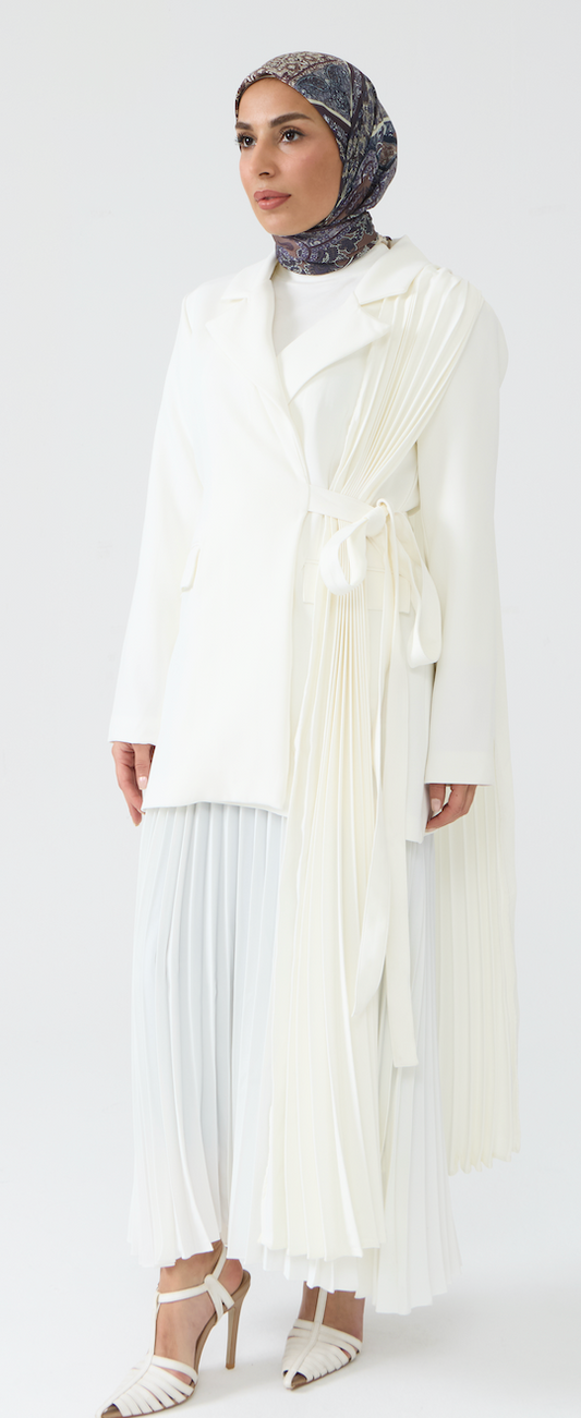 Blazer with Asymmetric Pleated Shawl