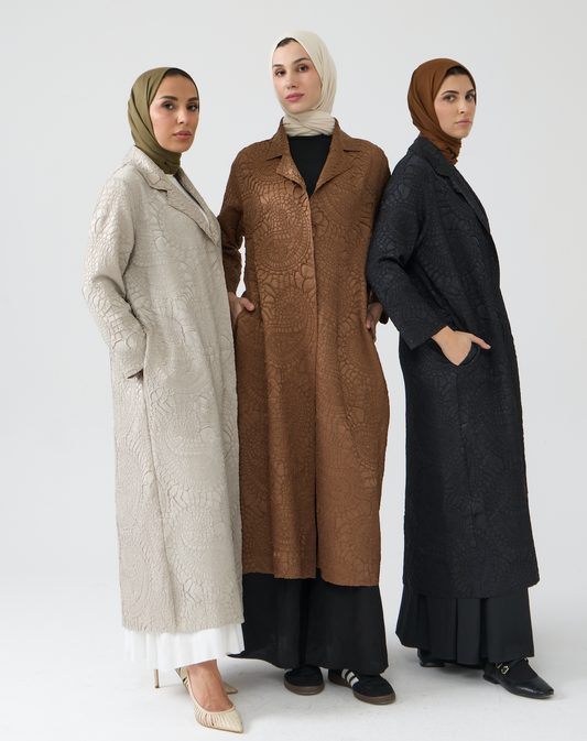 Jacquard Modest Long Overcoat