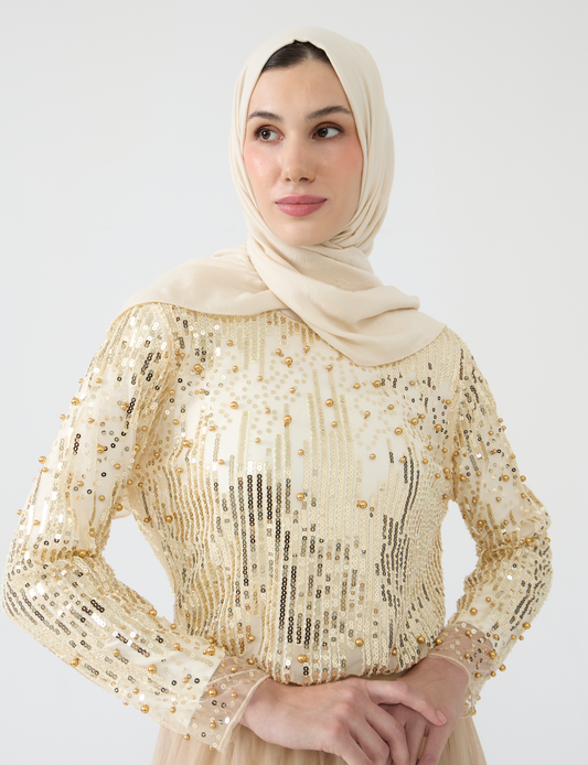 Sequin & Beads Embellished Sheer Top