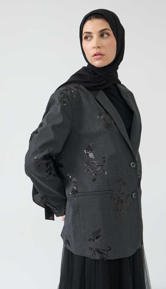 Premium Embellished Pinstripe Blazer