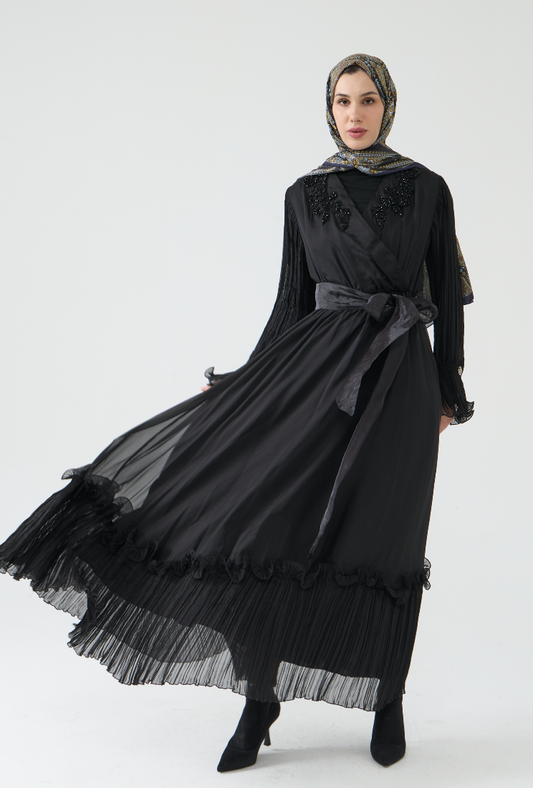 Black Beaded Wrap Style Dress