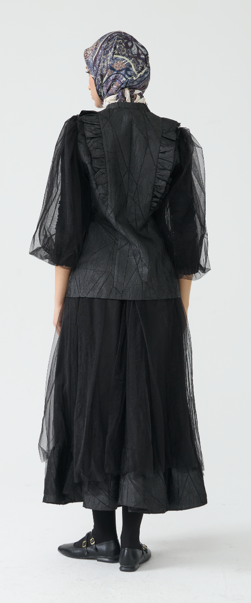 Dramatic Textured Jacket and Flowing Midi Skirt Set