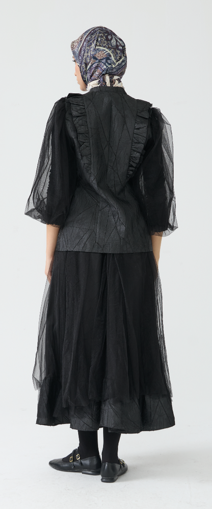Dramatic Textured Jacket and Flowing Midi Skirt Set