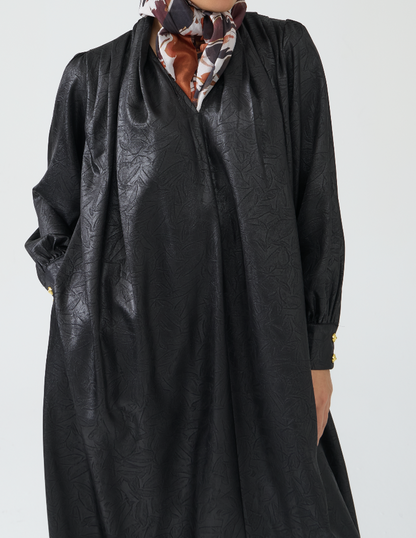 Jacquard Textured Smock Dress with Pockets