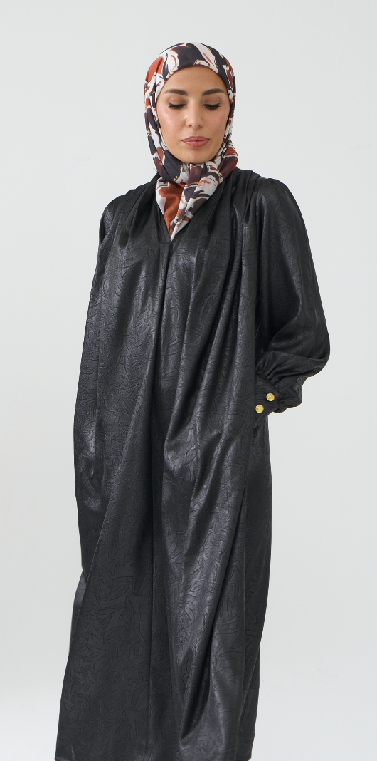 Jacquard Textured Smock Dress with Pockets
