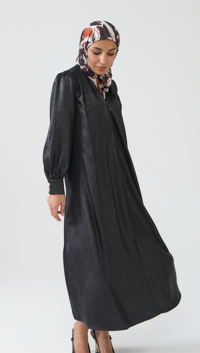 Jacquard Textured Smock Dress with Pockets