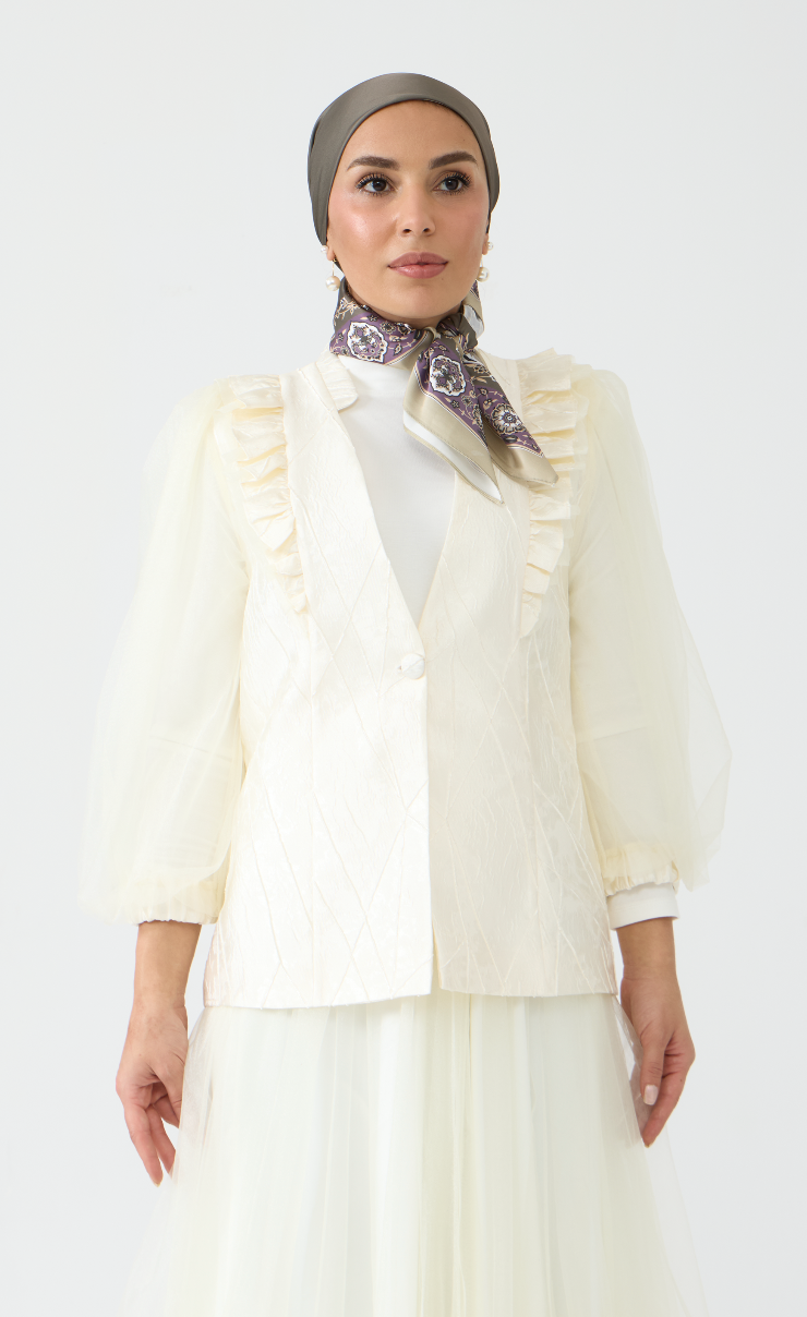 Dramatic Textured Jacket and Flowing Midi Skirt Set