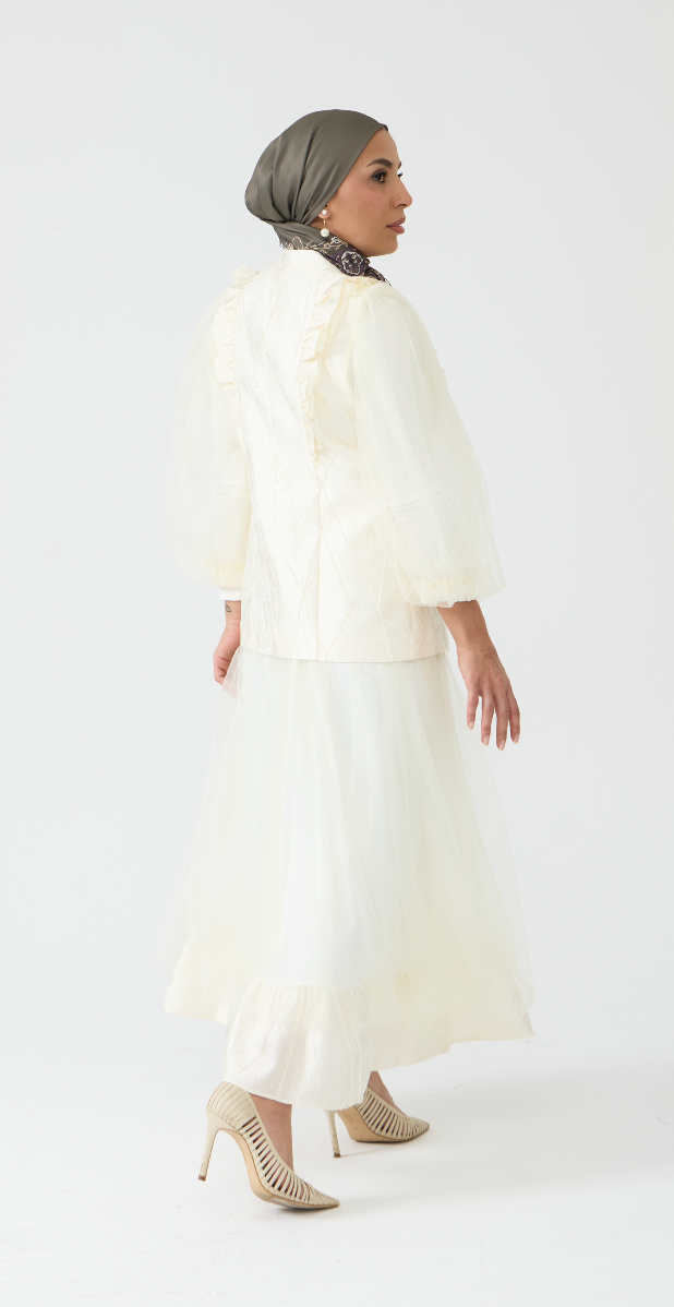 Dramatic Textured Jacket and Flowing Midi Skirt Set
