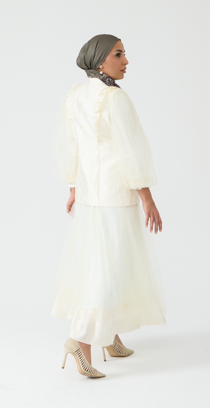 Dramatic Textured Jacket and Flowing Midi Skirt Set