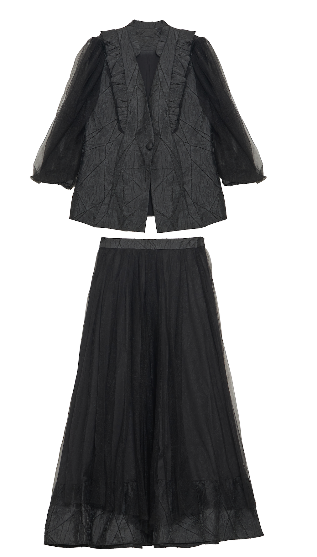 Dramatic Textured Jacket and Flowing Midi Skirt Set