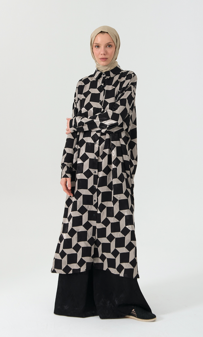 Geometric Pattern Oversized Long Shirt Dress