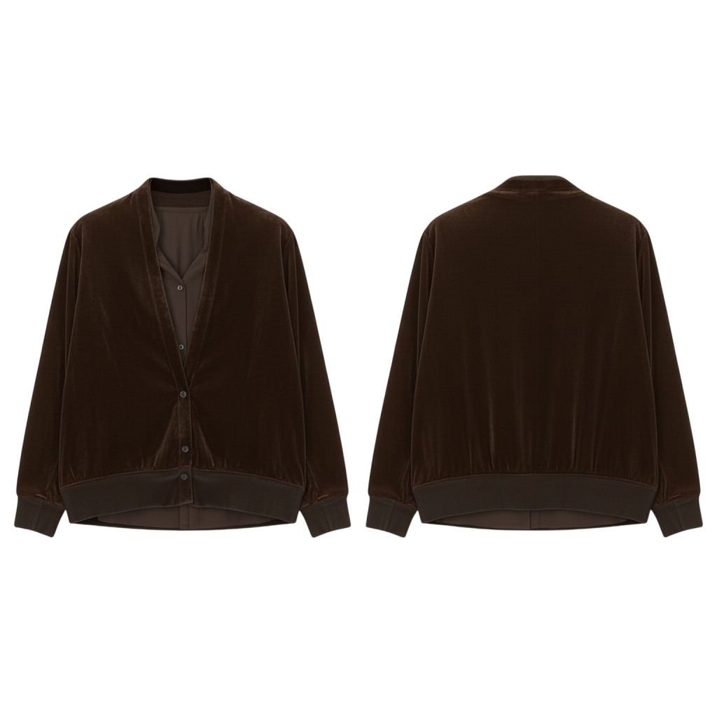 Luxury Velvet Brown Blouse With Drop Hem