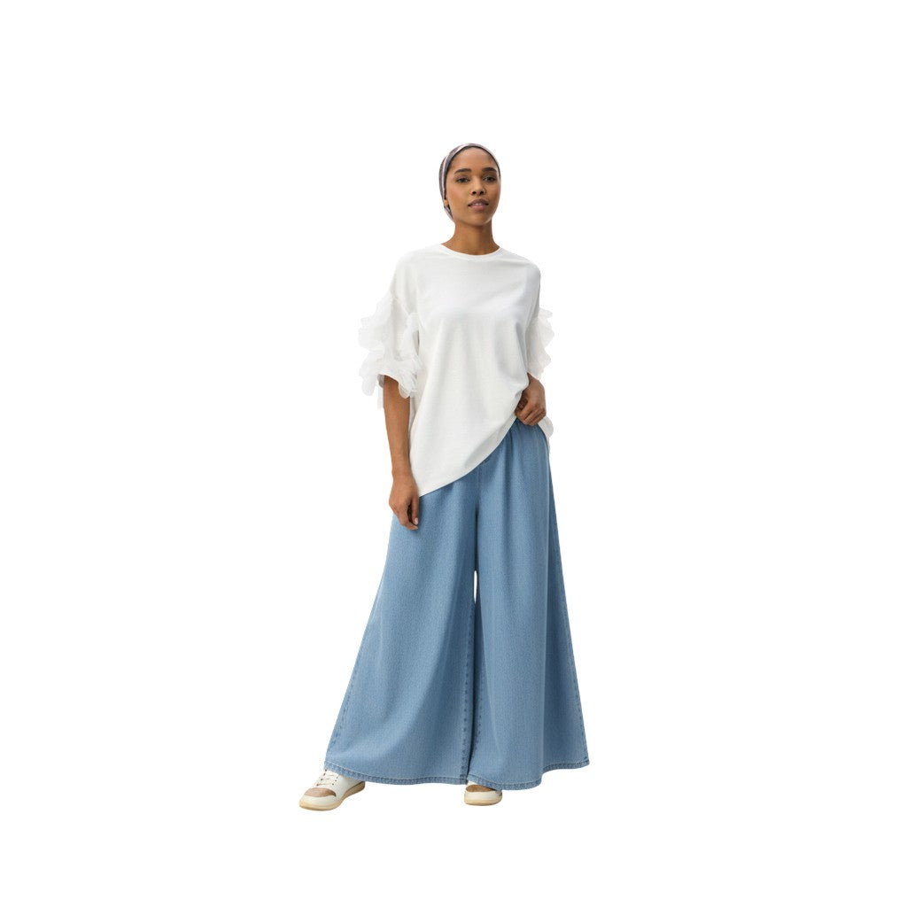 Denim Wide-Leg Palazzo Pants
