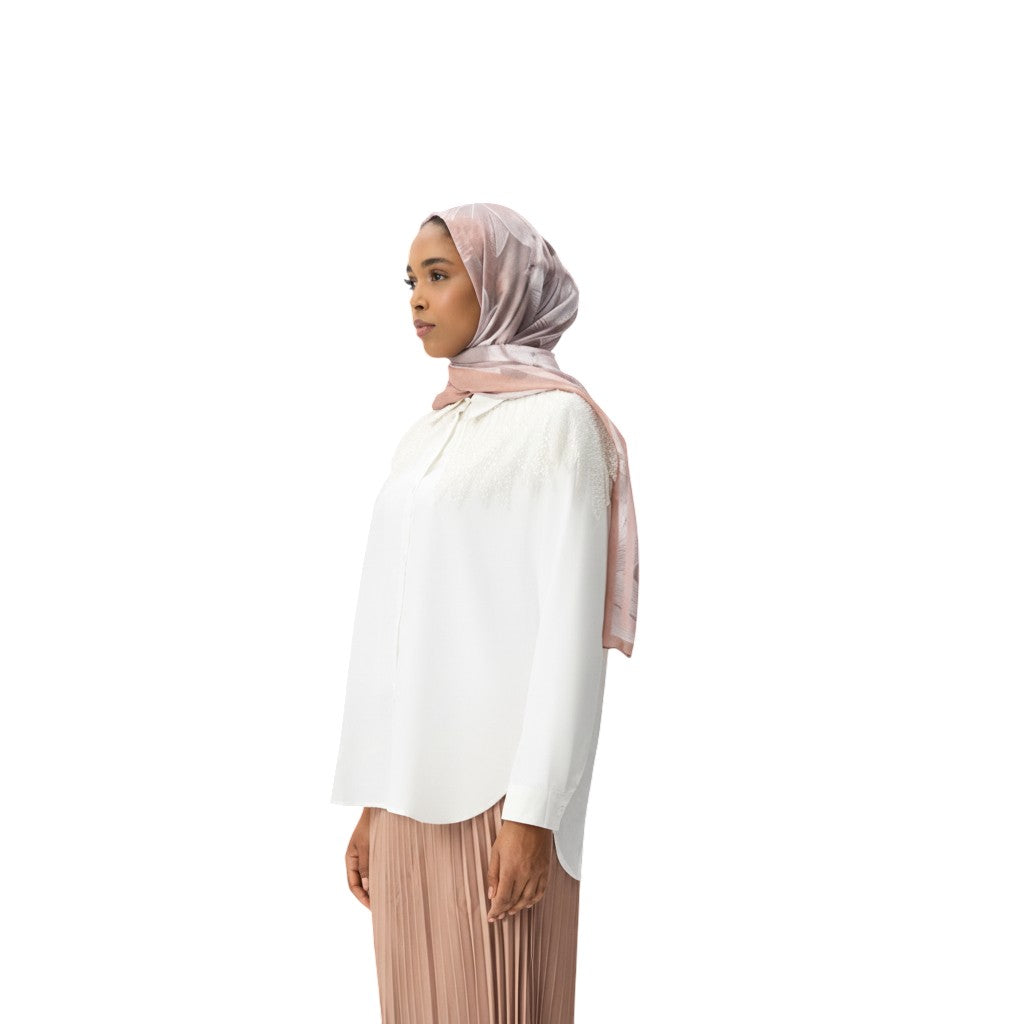 White Embellished Yoke Button-Down Shirt
