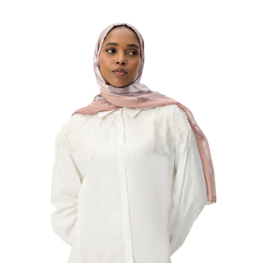White Embellished Yoke Button-Down Shirt