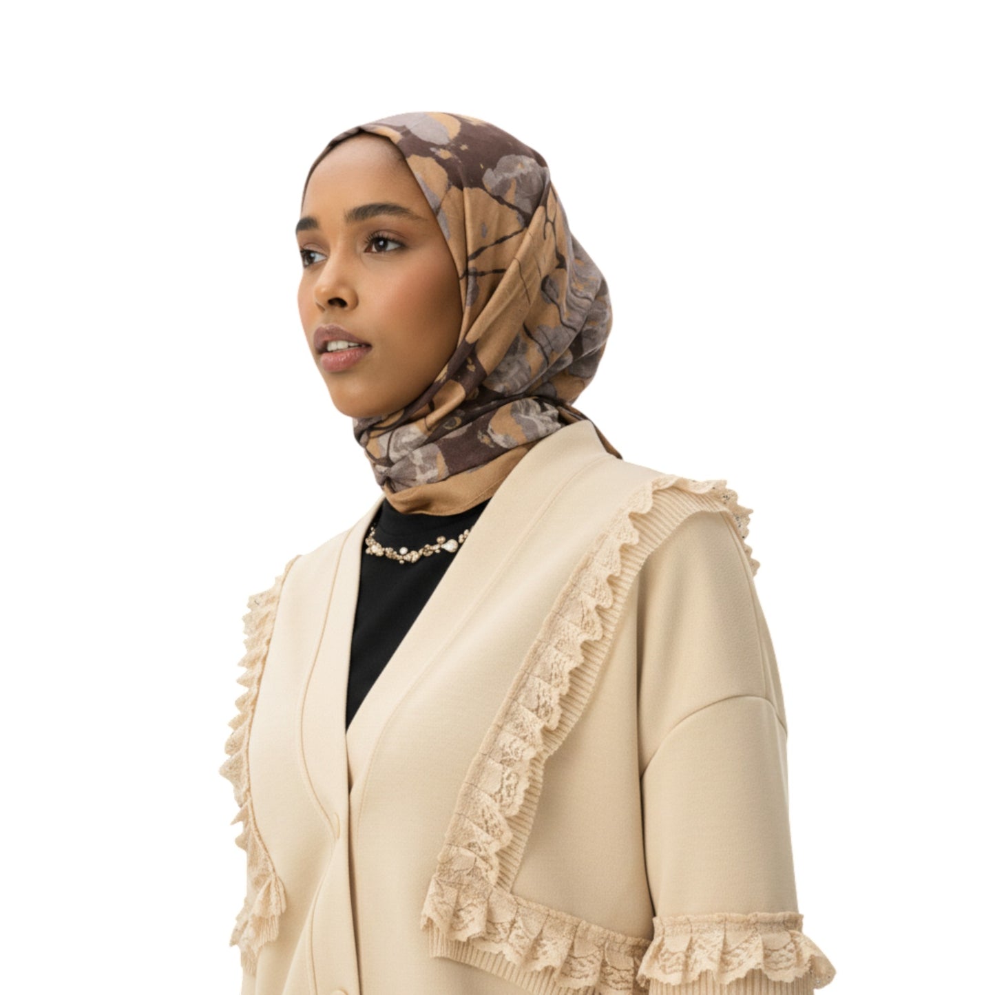 Ruffle Appliqué Trim Cream Luxury Scuba Oversized Cardigan