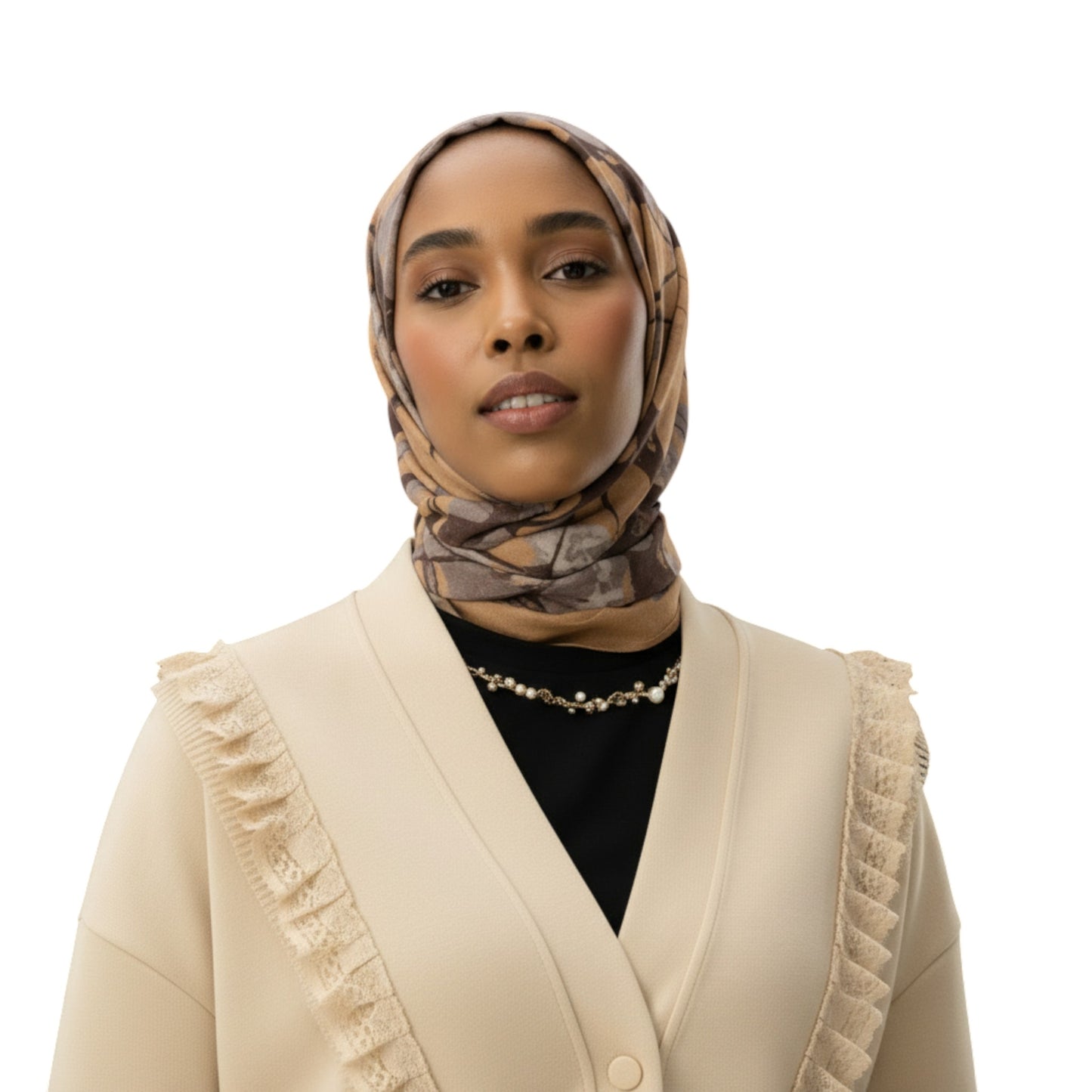 Ruffle Appliqué Trim Cream Luxury Scuba Oversized Cardigan